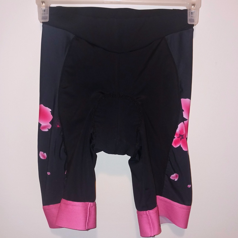 Bicycle Padded Cycling Shorts Black Pink Cherry Blossom Sakura Floral Small